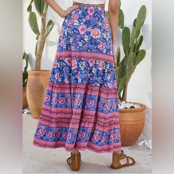 Boho Floral Print Drawstring Waist Skirt - Picture 4 of 10